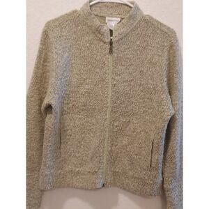 Coldwater Creek Full Zip Sweater M 10-12  light green/Ivory Wool Blend